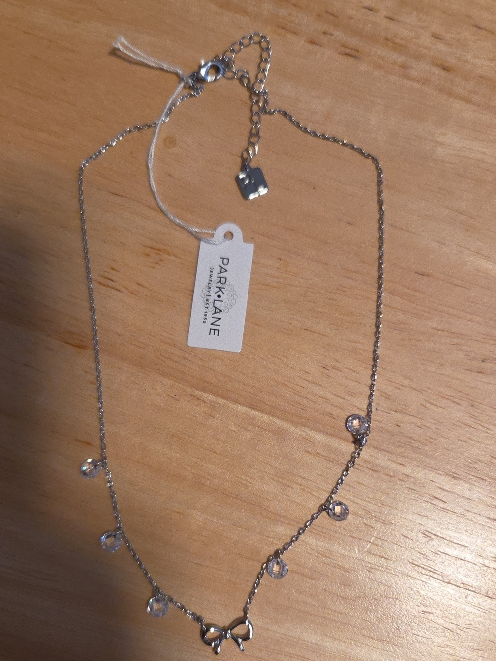 Park Lane Silver Bow Necklace with Clear Crystal Drops